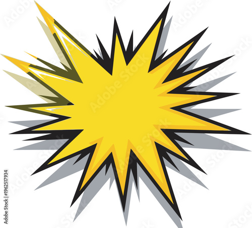Vibrant yellow comic explosion graphic with black and grey accents dynamic illustration