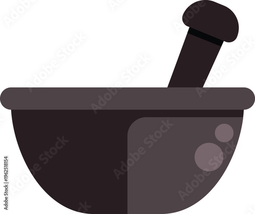 Mortar and pestle preparing medicine or herbs in a flat cartoon style