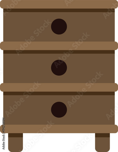 Brown wooden nightstand featuring three drawers, providing storage and bedroom furniture