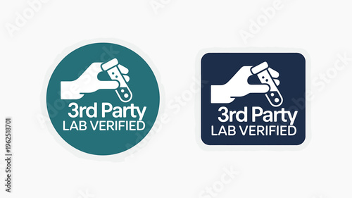 Third party lab verified badges with test tube and hand icons