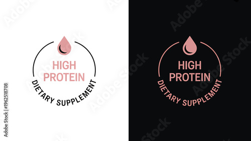 High protein dietary supplement logo design with pink droplet  health and nutrition symbol