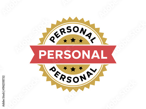 Personal seal stamp with red banner and gold border isolated on transparent background