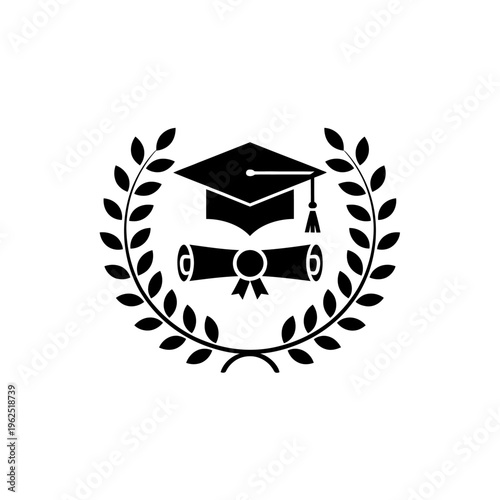 Graduation cap and diploma in laurel wreath symbolizing academic achievement and honor