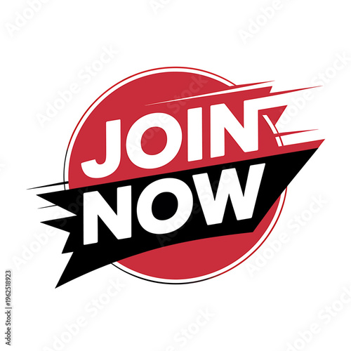 Red circle with Join Now text on black banner sticker