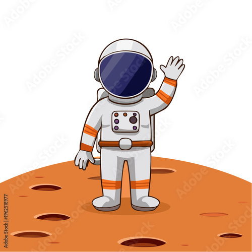 An astronaut on a Martian surface, waving hello