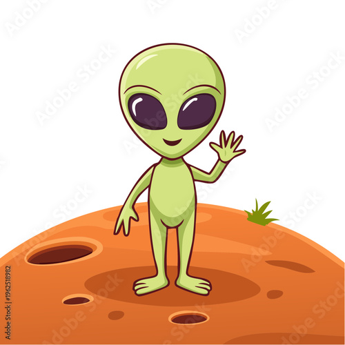 A Friendly Alien Smiling and Waving Hello