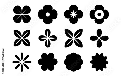 Setofblackfloraliconsonwhitebackground