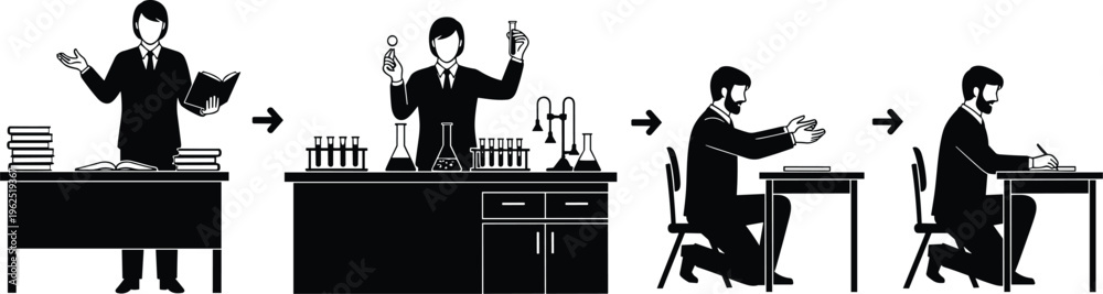Fototapeta premium Academic progression icons, teaching silhouette