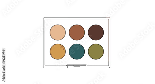 A rectangular makeup palette containing six circular eyeshadow pans in earthy tones is displayed on a plain white background.