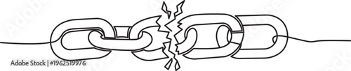 Continuous one line drawing of a broken chain showing weakness or freedom