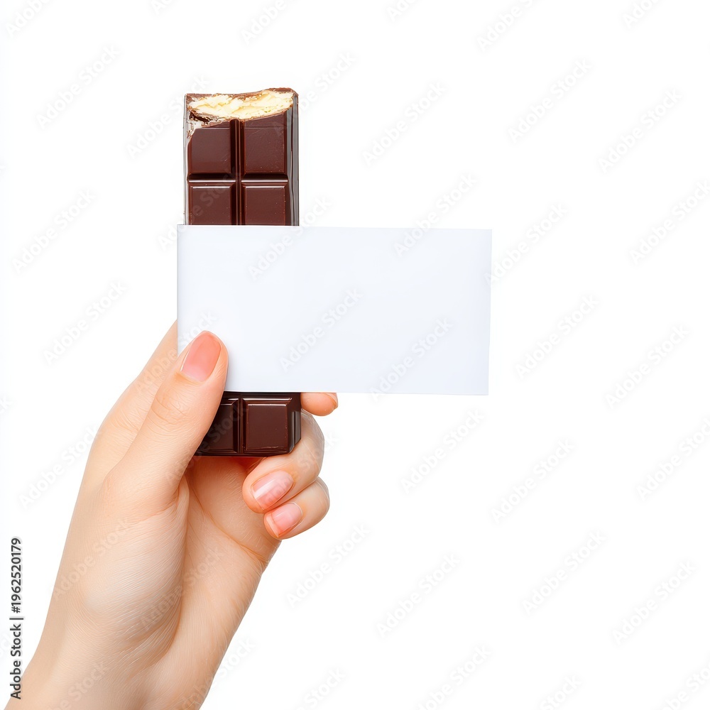 Obraz premium Hand Holding Chocolate Wrapper Mockup