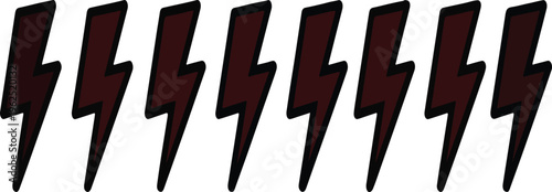 Eight red lightning bolts on white background