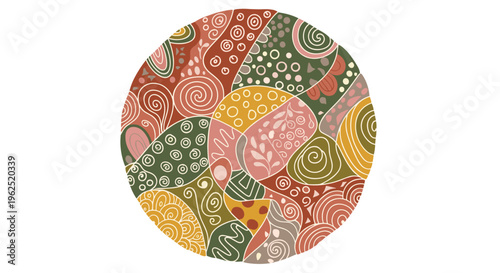 Vibrant indigenous australian art style circular pattern with organic shapes