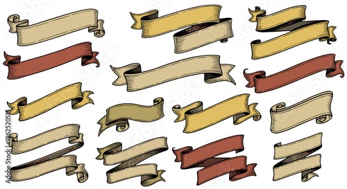 Collection of vintage and rustic ribbons and banners for decorative design elements