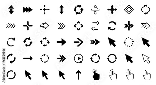 Collection of diverse arrow and cursor icons representing navigation direction
