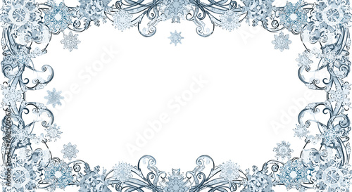 Intricate frosty snowflake border frame with ornate swirls wintery decorative