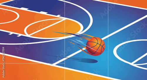 Illustration of a basketball on court.