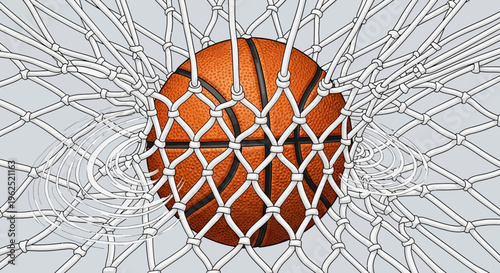 Basketball going through hoop net.