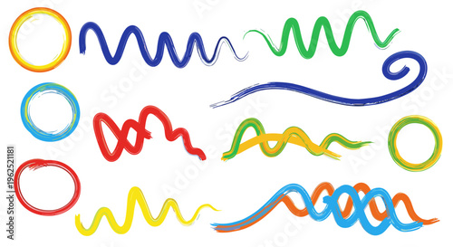 Colorful hand drawn scribbles and circles in vibrant hues on a clean white