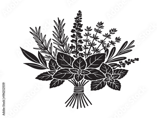 Herb bouquet elegant botanical cluster with refined silhouette style 