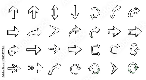 Hand drawn arrow icons collection diverse directions shapes and styles for design
