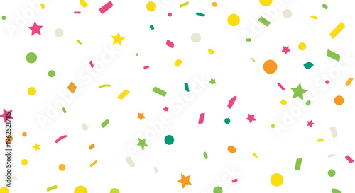 Colorful confetti and streamers falling from above celebrating a festive event