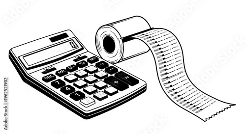 Black and white coon calculator with receipt paper roll