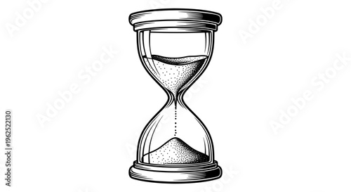 Minimalist black and white hourglass with sand trickling down