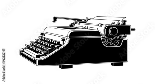 Vintage wooden typewriter side view with classic key layout