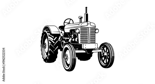 Vintage tractor in motion with pipe frame and treaded wheels