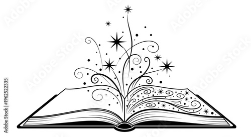 Whimsical tree with stars growing from open book pages