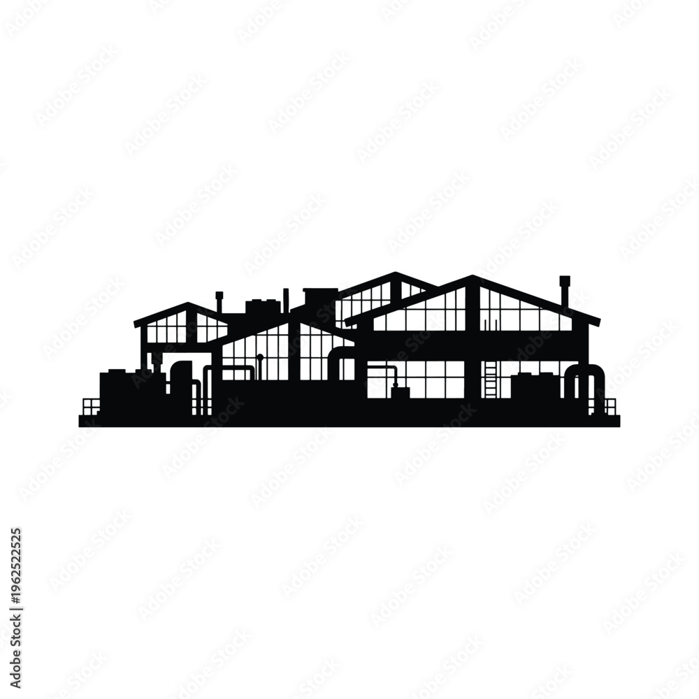 Obraz premium Factory roof structure black silhouette, minimal vector