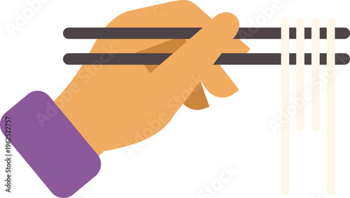 Hand holding chopsticks with noodles, representing asian cuisine and eating