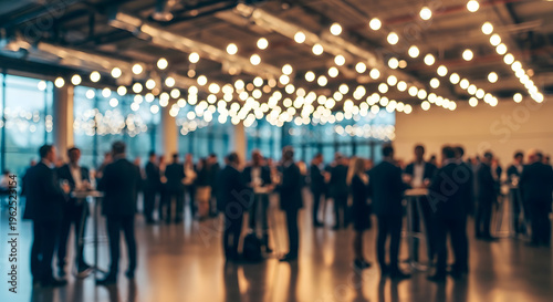 Cinematic Corporate Networking – Out-of-Focus Professional Reception in Modern Hall