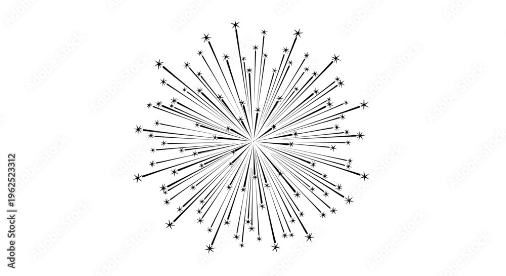 Naklejka premium Radial starburst pattern with varying star sizes in monochrome