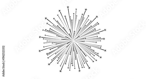 Radial starburst pattern with varying star sizes in monochrome
