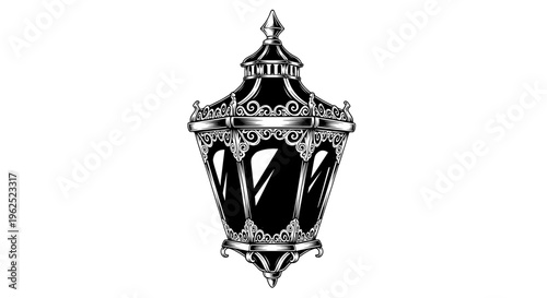 Ornate vintage lantern with intricate floral patterns and finial