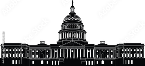United States Capitol silhouette illustration set, Washington DC government building democracy architecture artwork, landmark vector design concept