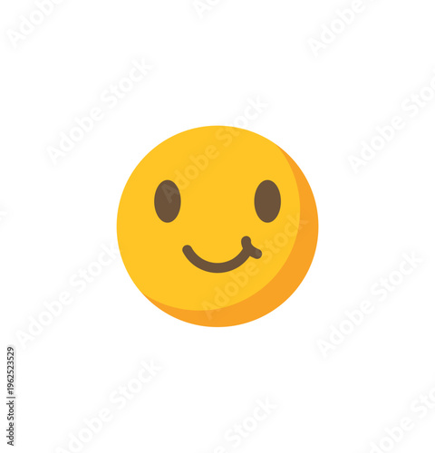 Yellow face emoji conveying happiness with subtle smirk on white background