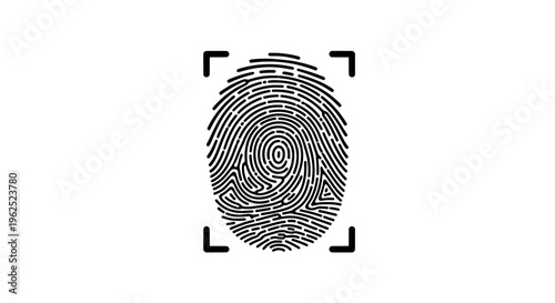 Black and white fingerprint centered in geometric circular frame