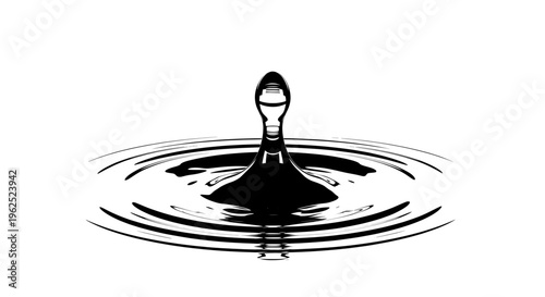 Black and white water droplet creating ripples in pool