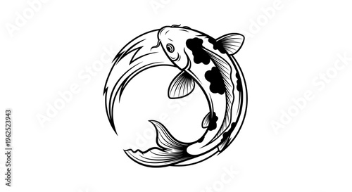Circular koi fish with black spots and flowing fins