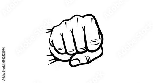 Black and White Illustration of a Clenched Fist Punching