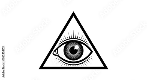 All seeing eye within triangular frame on white