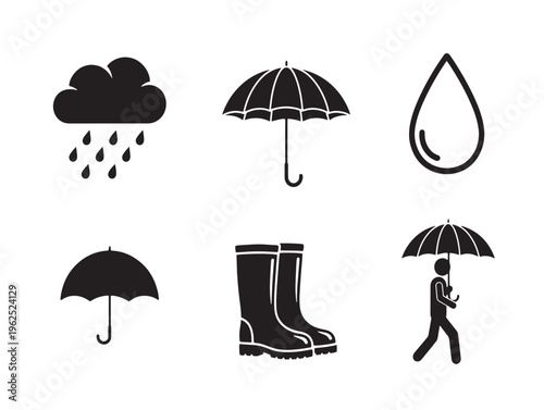 A set of black icons representing rainy weather