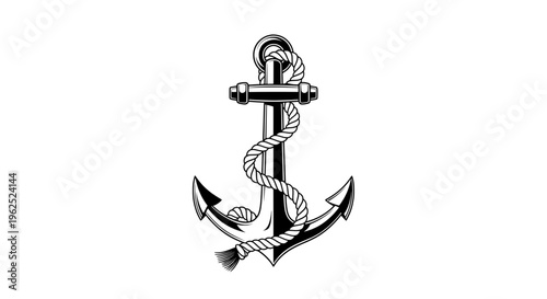 Minimalist black and white anchor with coiled rope detail