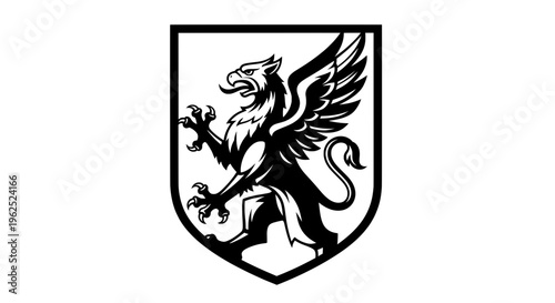 Heraldic griffin roaring on black and white shield