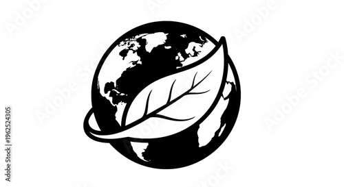 Black and white globe with leaf on right side