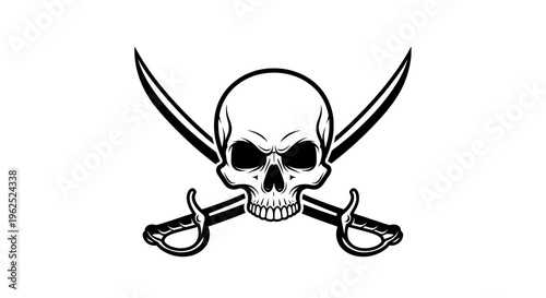 Skull flanked by crossed swords in minimalist monochrome