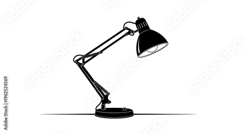 Minimalist black and white line drawing of a desk lamp